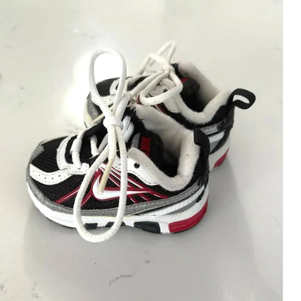 Y2K Nike T-Run-3 toddler sneakers sz 2c red white silver black mesh athletic